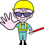 ストップ ストップとドライバーに指示している交通整理爺さんのイラスト