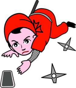 スマホを落とした 手裏剣が飛び交う中、落としたスマホを拾おうとしている女忍者のイラスト