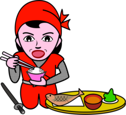 食事 栄養バランスの良い食事を摂っている女忍者のイラスト
