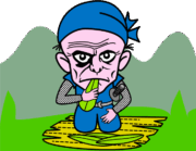 食糧が尽きたので草を食べている老忍者のイラスト