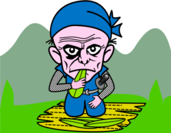 草食い 食糧が尽きたので草を食べている老忍者のイラスト