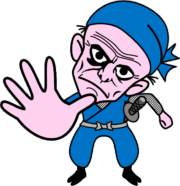 右手を前方に出して相手を制止している爺さん忍者のイラスト