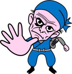 止まれ 右手を前方に出して相手を制止している爺さん忍者のイラスト