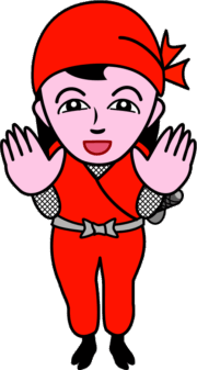 まあまあと両手を広げて相手を抑えている女忍者のイラスト