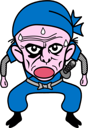 汗だくだくですごく疲れている爺さん忍者のイラスト