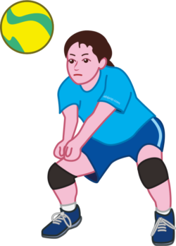 相手のサーブを上手くレシーブしたママさんバレーの選手のイラスト