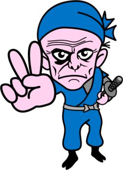 Vサイン 了解と仲間にVサインを送っている爺さん忍者のイラスト