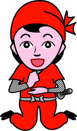 わかった! わかった!と飛び上がって喜んでいる女忍者のイラスト