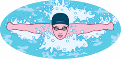 バタフライ 水しぶきをあげてバタフライを力泳する水泳選手のイラスト