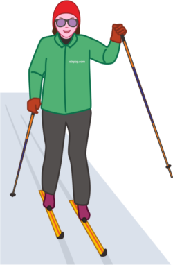 雪原でクロスカントリースキーを楽しんでいる女性のイラスト