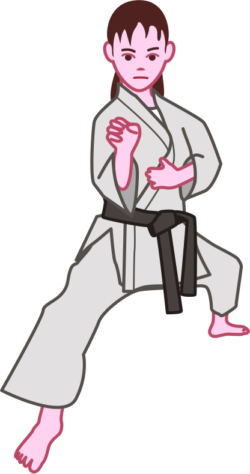 堂々とした構えの女子空手選手のイラスト