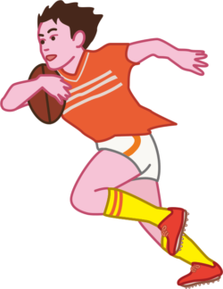 独走状態でトライをめざすラグビー選手のイラスト