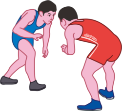 手を出す前ににらみ合っているレスリング選手のイラスト