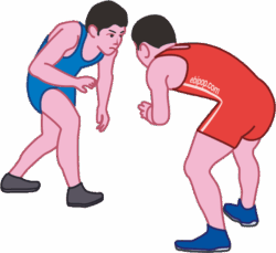 レスリング選手 手を出す前ににらみ合っているレスリング選手のイラスト