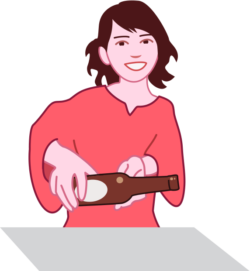 美人ママ ビールを注ぎながら入店客に声をかけている美人ママのイラスト