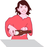 美人ママ ビールを注ぎながら入店客に声をかけている美人ママのイラスト