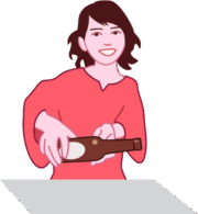 ビールを注ぎながら入店客に声をかけている美人ママのイラスト