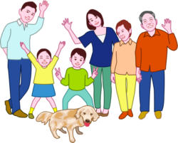 愛犬と一緒 愛犬と暮らしている家族のイラスト