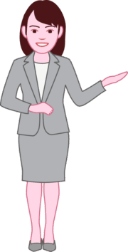 笑顔で会社のなかを案内する女性社員のイラスト