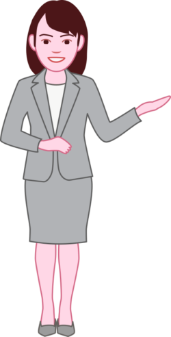 笑顔で会社のなかを案内する女性社員のイラスト