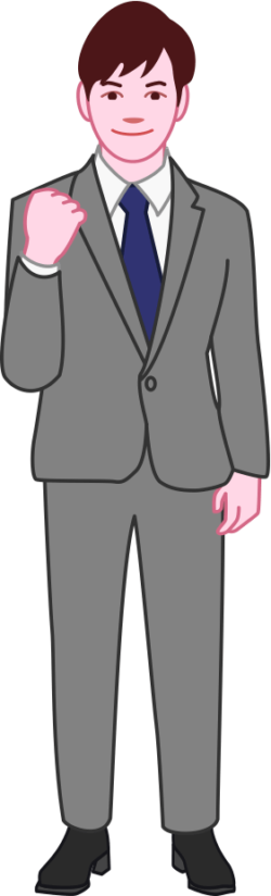 ガッツポーズ 右手にこぶしを作ってガッツポーズをしている男性社員のイラスト