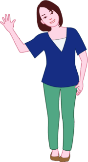 笑顔で手を振っている女性のイラスト