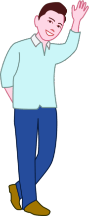 親しい人を出迎えている若い男性のイラスト