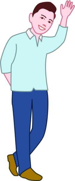 親しい人を出迎えている若い男性のイラスト