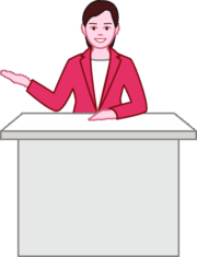 笑顔で接客している受付担当の女性のイラスト