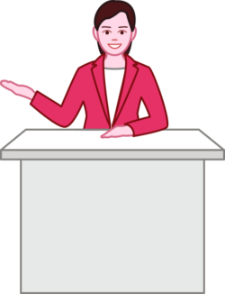 笑顔で接客している受付担当の女性のイラスト