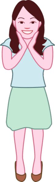 頬に両手を当ててうれしそうな笑顔の女性のイラスト