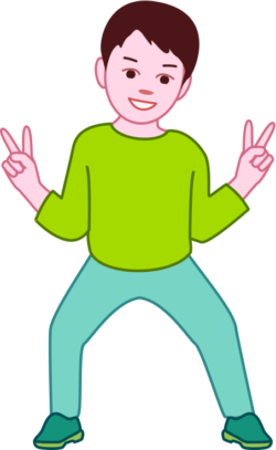 両手でVサインして踏ん張る男の子のイラスト