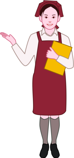 メニューを持ってお客様を出迎えているウェイトレスのイラスト