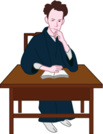 芥川龍之介 机に向かっている芥川龍之介のイラスト