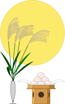 十五夜 十五夜のお供えのススキとお団子のイラスト