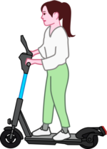 電動キックボード 若い女性が電動キックボードに乗っているイラスト