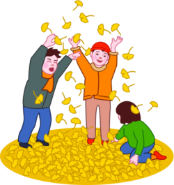 落葉遊び イチョウの落葉で遊んでいる子どもたちのイラスト