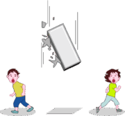 看板落下 落ちてくる看板から逃げて身を守る子ども達のイラスト