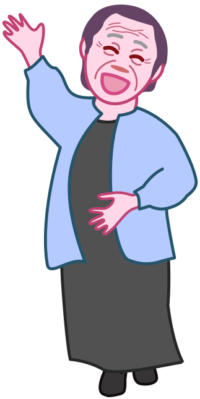 笑顔で手を振っているお婆さんのイラスト。