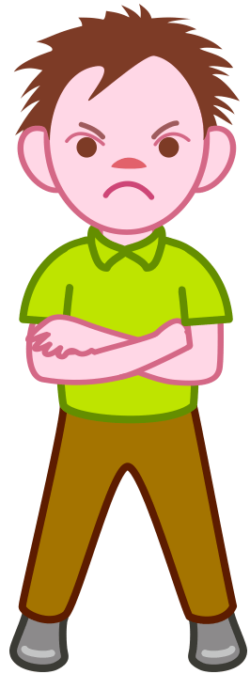 腕組みをして怒っている少年のイラスト。