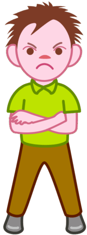腕組みをして怒っている少年のイラスト。