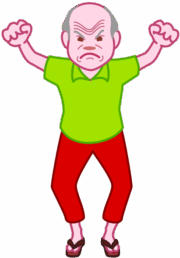 拳を振り上げて怒っている爺さんのイラスト。