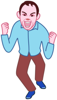 拳を握って激怒している男のイラスト。