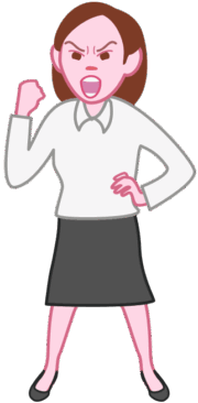 拳を上げて怒っている女性のイラスト。
