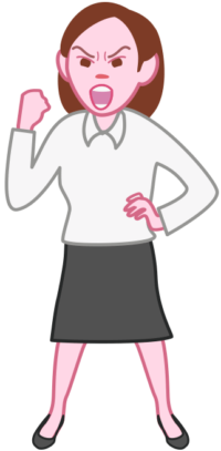 拳を上げて怒っている女性のイラスト。