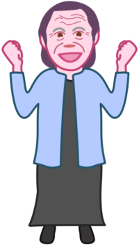 元気ポーズをしているお婆さんのイラスト。