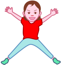 両手を広げて元気いっぱいの女の子のイラスト。