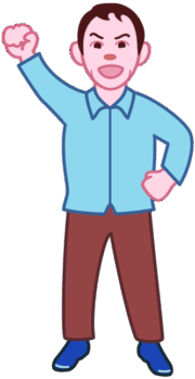 元気をアピールしているお父さんのイラスト。