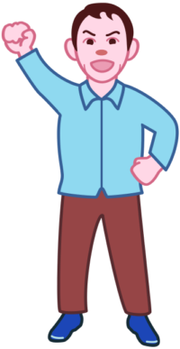 元気をアピールしているお父さんのイラスト。