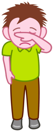 片手を顔に当てて泣いている少年のイラスト。